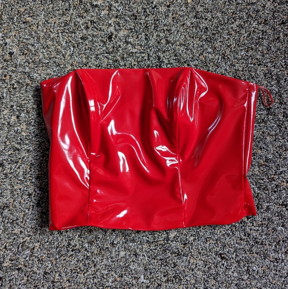 Red Patent Strapless Top